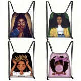 Women's Afro Girl Print Drawstring Travel Bag 